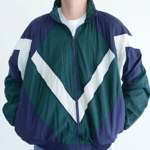 Vintage 90'S Puma Navy & Green Windbreaker  Running Jacket Size Large